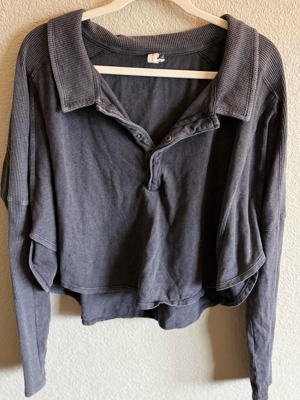 Daily Practice Anthropologie Long Sleeve Henley Charcoal Grey Size Large Cotton - Picture 3 of 8